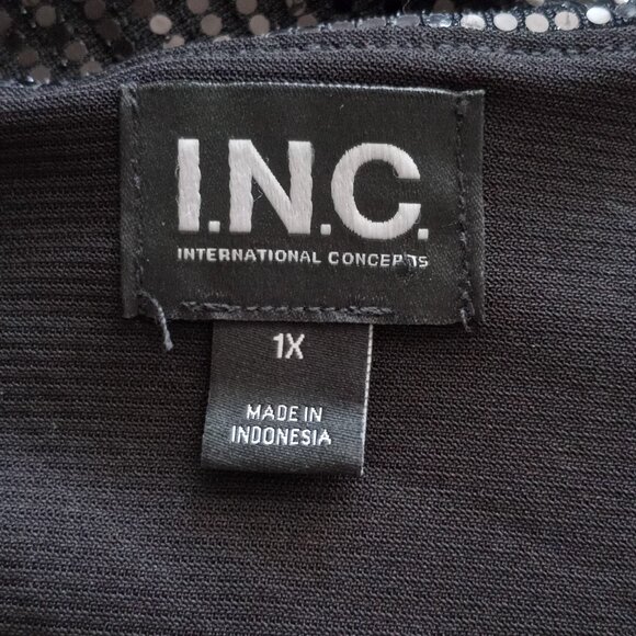 Glam NWT INC Plus Size 1X Sequin Faux Wrap Puffed Sleeves Evening Wear Blouse - Picture 4 of 6